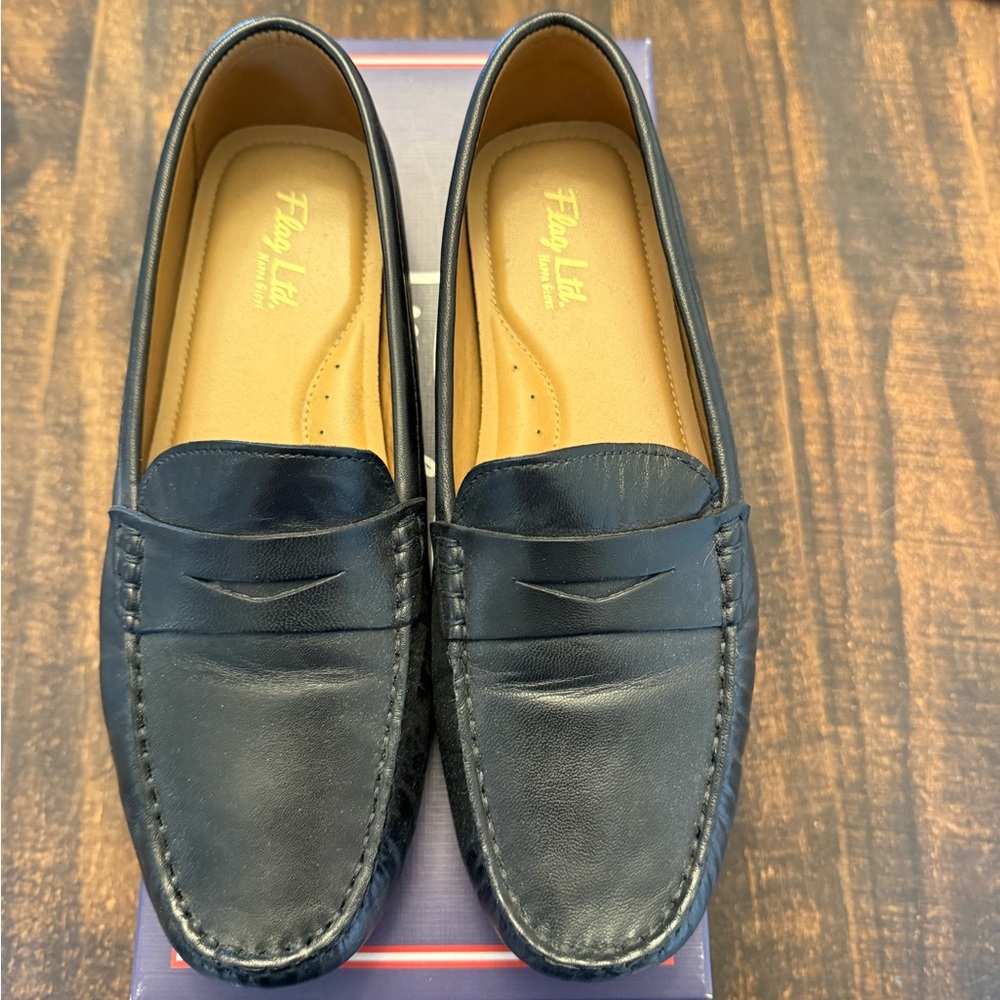 Women’s black leather loafers